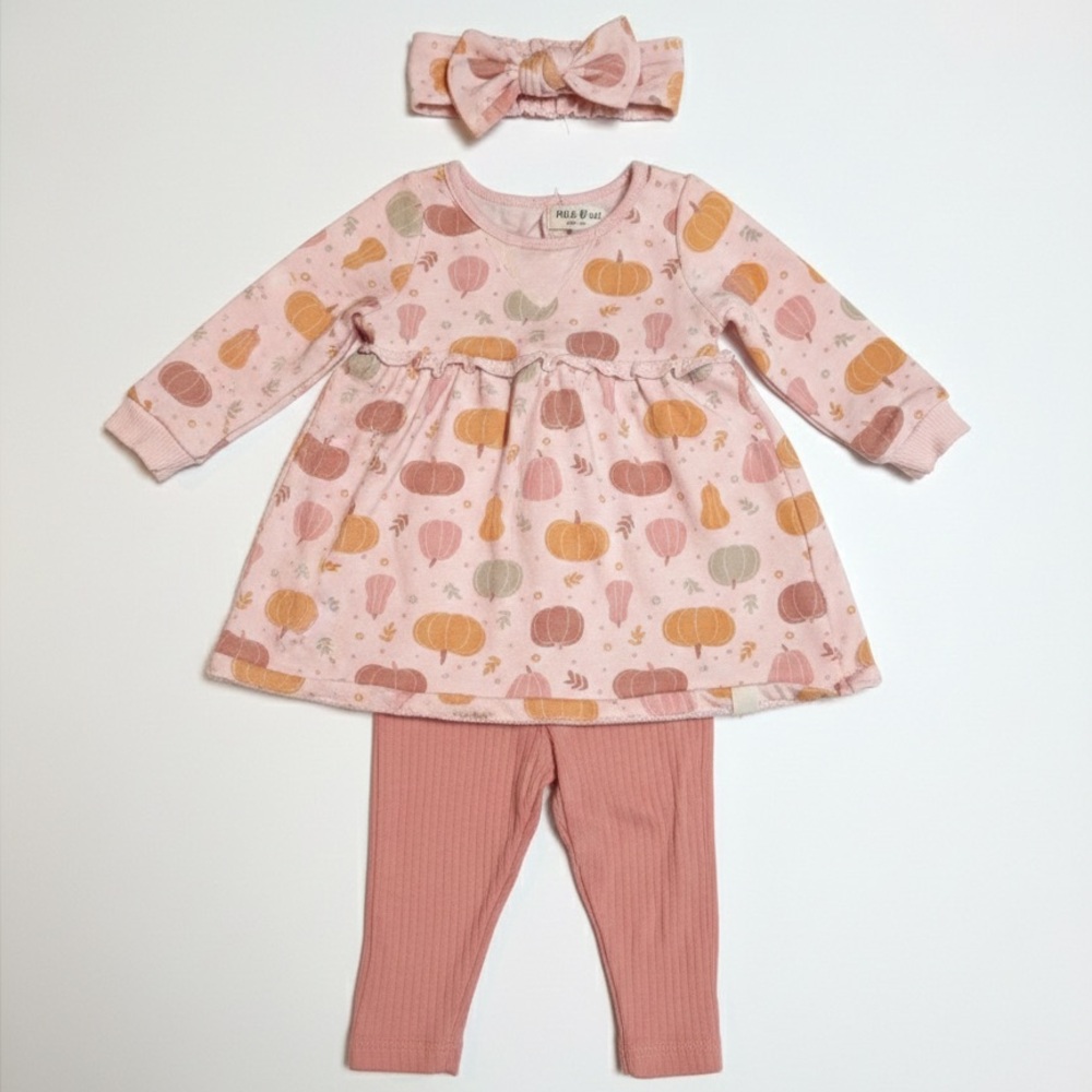 Rabbit + Bear Pink Pumpkin Baby Dress and Leggings Set